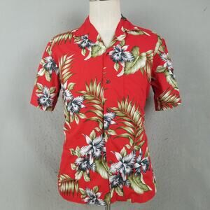 Aloha Republic Shirt Mens Medium Red Hawaiian Floral Aloha Made In Hawaii USA